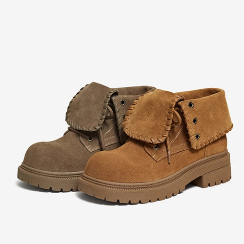 专柜正品百思图2025冬新款女靴翻领马丁靴大黄靴厚底短靴D3722DD5