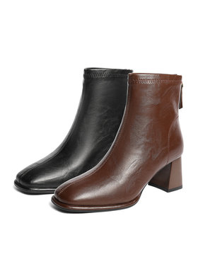 森达弹力瘦瘦靴2025新商场同款气质粗高跟法式切尔西短靴XRR01DD5