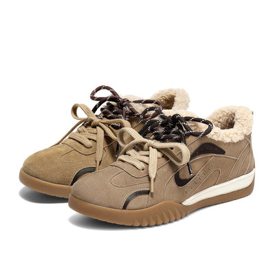 森达月牙真皮毛毛鞋女2025冬新毛绒保暖户外休闲德训鞋4NRB8DM5