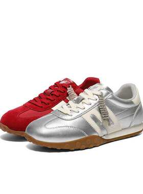 百丽跑道家族彩虹豆红色阿甘德训鞋商场款复古薄底休闲鞋E9Y1DAM6