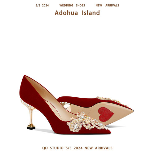 结婚鞋女2025新款新娘鞋红色小众高级感敬酒高跟鞋中式刺绣秀禾鞋