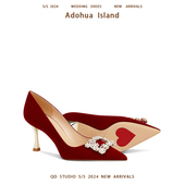 秀禾婚纱两用敬酒不累脚红色绝美尖头气质高跟鞋 结婚婚鞋 新娘鞋 女