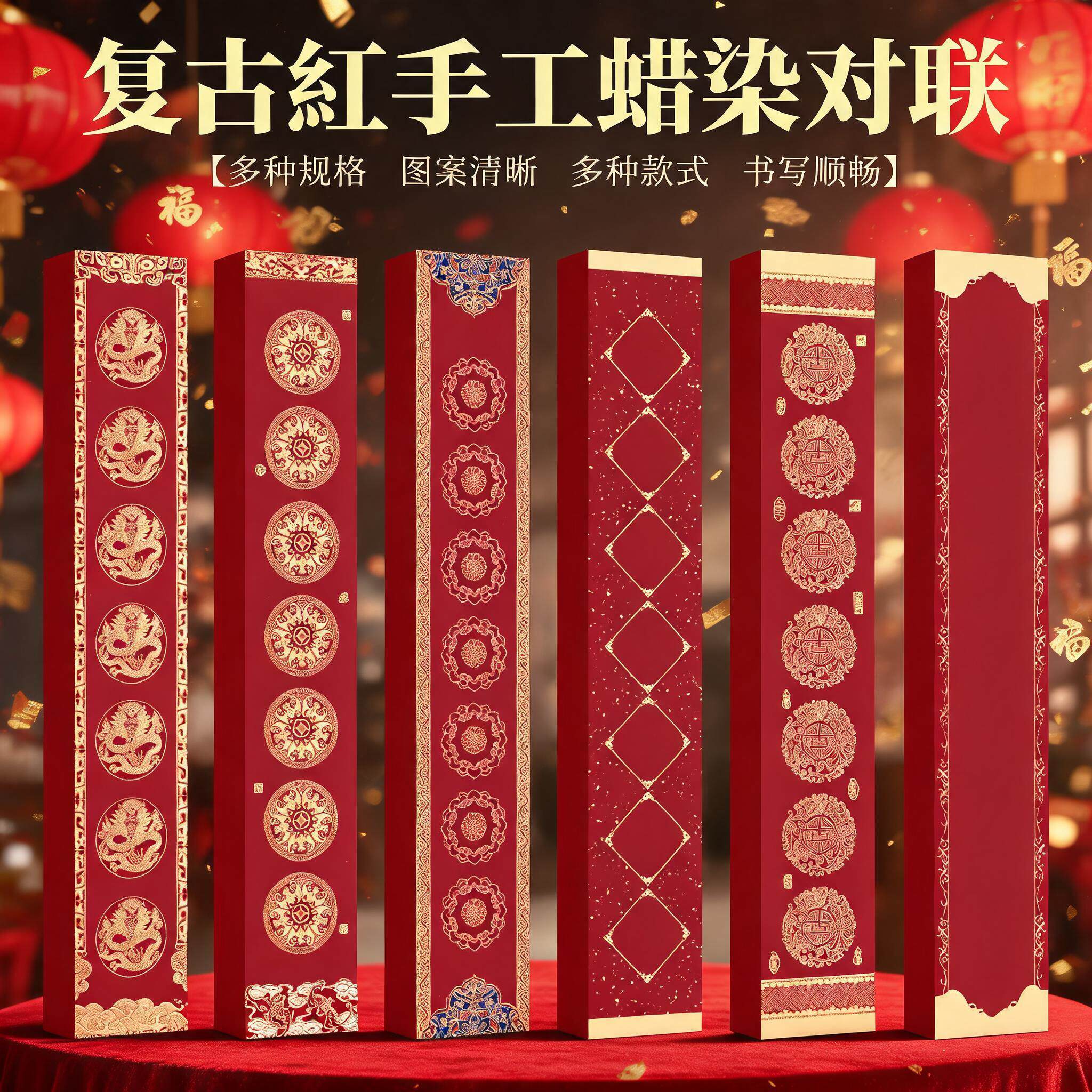 2027羊年新款春联纸复古红过年手写对联蜡染空白福字斗方高级门对