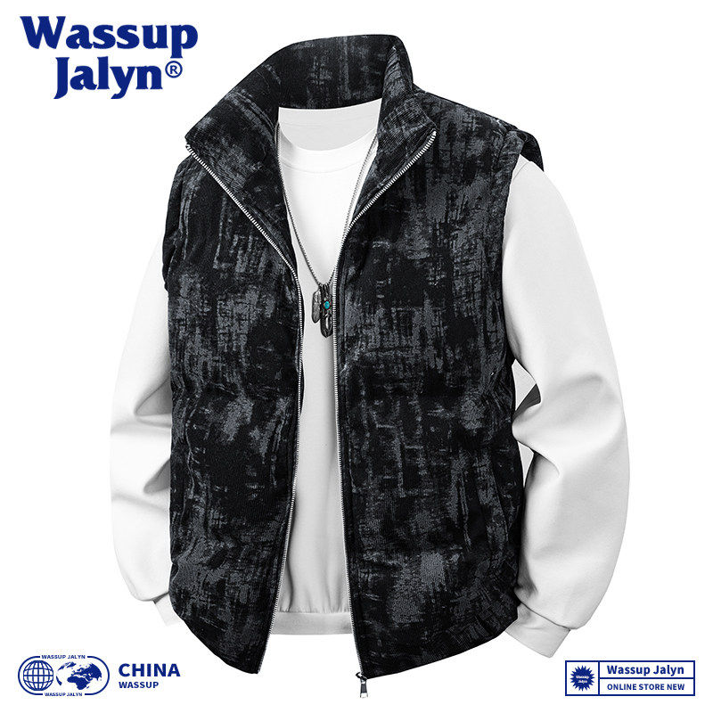 WASSUP JALYN潮牌扎染立领棉马甲男士秋冬季加厚保暖无袖上衣外套,男装,常规马甲,淘宝优惠券,粉丝福利购,淘宝优惠卷