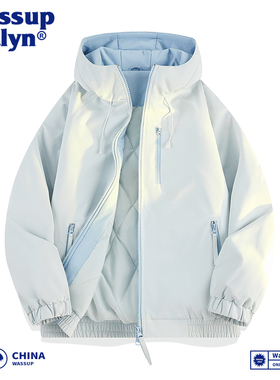WASSUP JALYN情侣撞色连帽棉服秋冬季拼色蓬松棉袄减龄保暖面包服