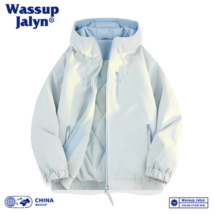WASSUP JALYN情侣撞色连帽棉服秋冬季拼色蓬松棉袄减龄保暖面包服