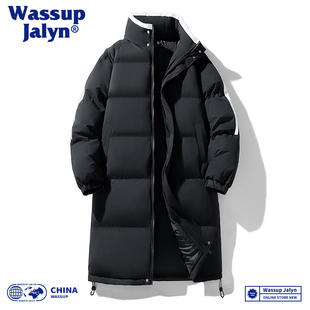 WASSUP JALYN复古立领过膝外套男冬季中长款棉服条纹加厚保暖大衣