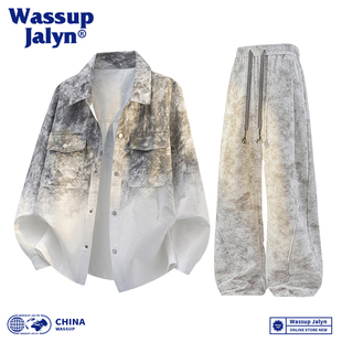 WASSUP JALYN扎染衬衣渐变外套男2026流行春秋潮款痞帅男装一整套
