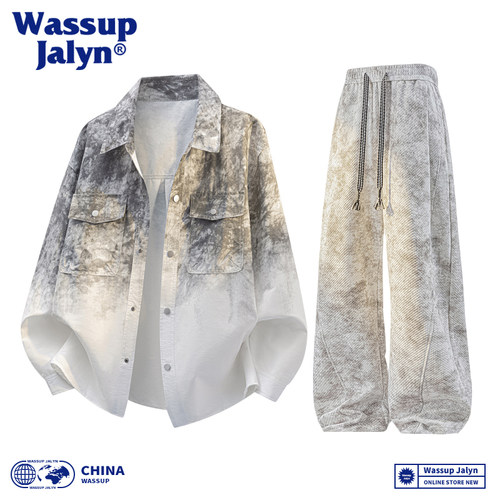 WASSUP JALYN扎染衬衣渐变外套男2026流行春秋潮款痞帅男装一整套