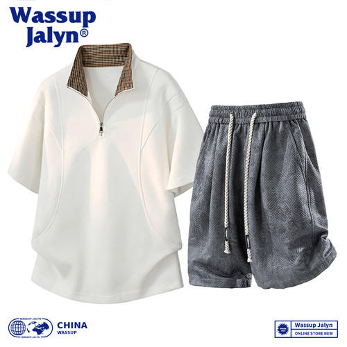 WASSUP JALYN美式短袖短裤套装男款夏季潮痞帅宽松休闲运动套装男