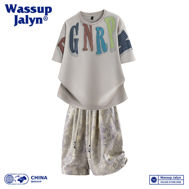 WASSUP JALYN潮牌运动套装男高级感夏薄款休闲T恤短袖短裤两件套