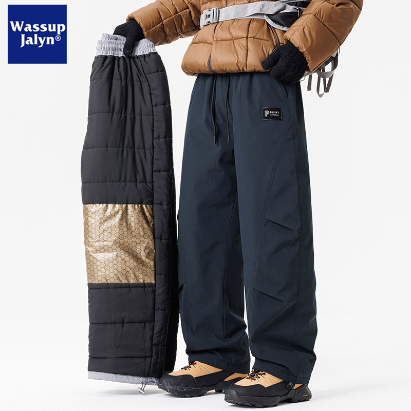 WASSUP JALYN加绒加厚休闲裤男士秋冬宽松防风保暖青少年直筒棉裤