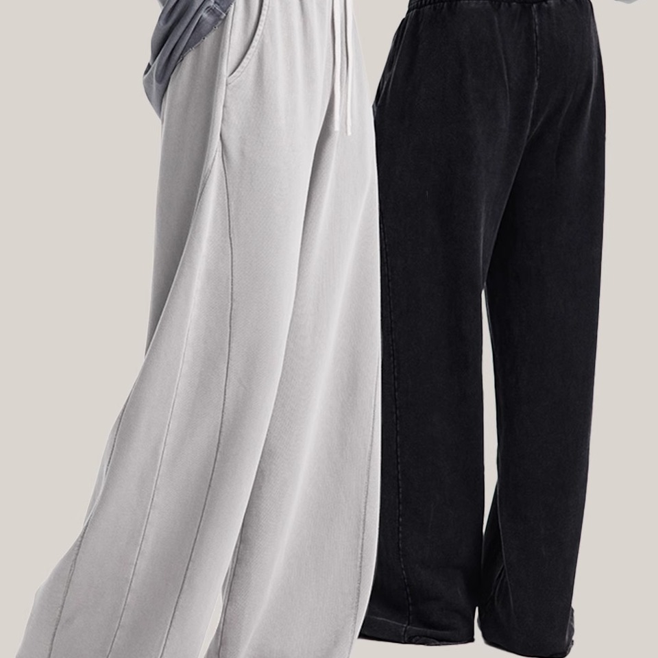 Solid color straight leg pants with ties系绳纯色休闲直筒裤男