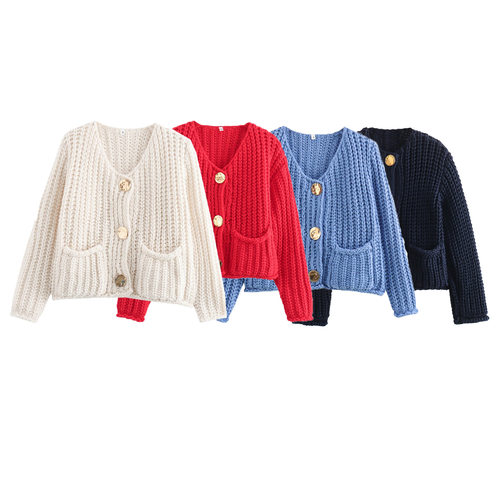 Solid color slim button jacket for women女士纯色修身纽扣外套