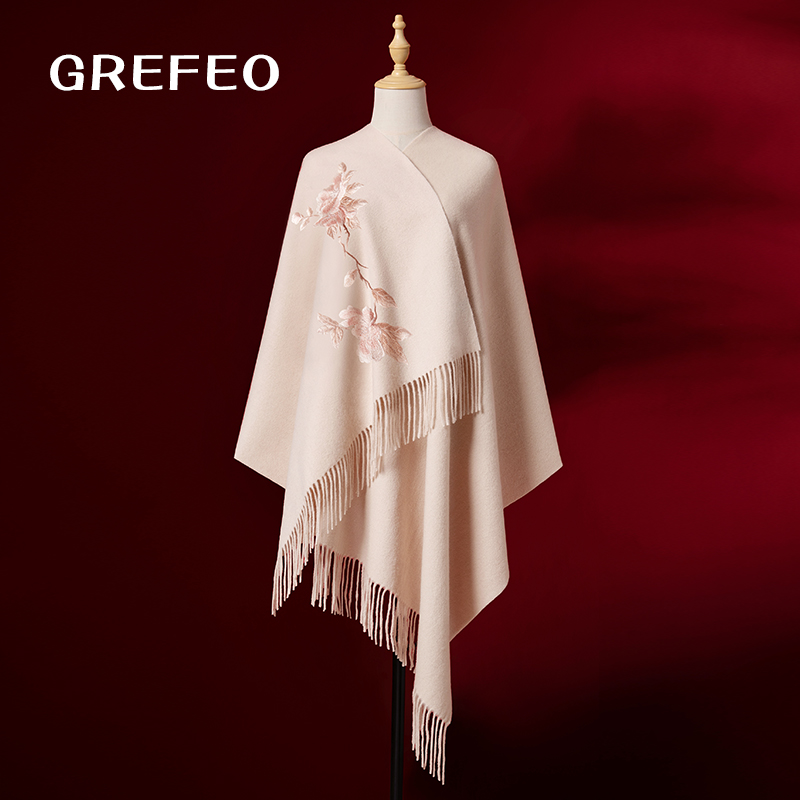 2024夏季新款薄款     100%刺绣羊毛披肩