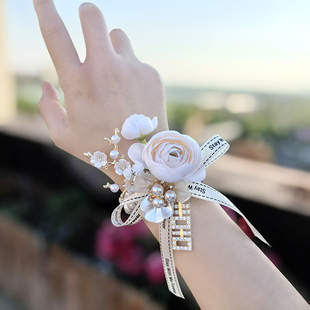 中式奶油风伴娘手腕花超仙婚礼新娘手花姐妹团伴郎胸花演出手环