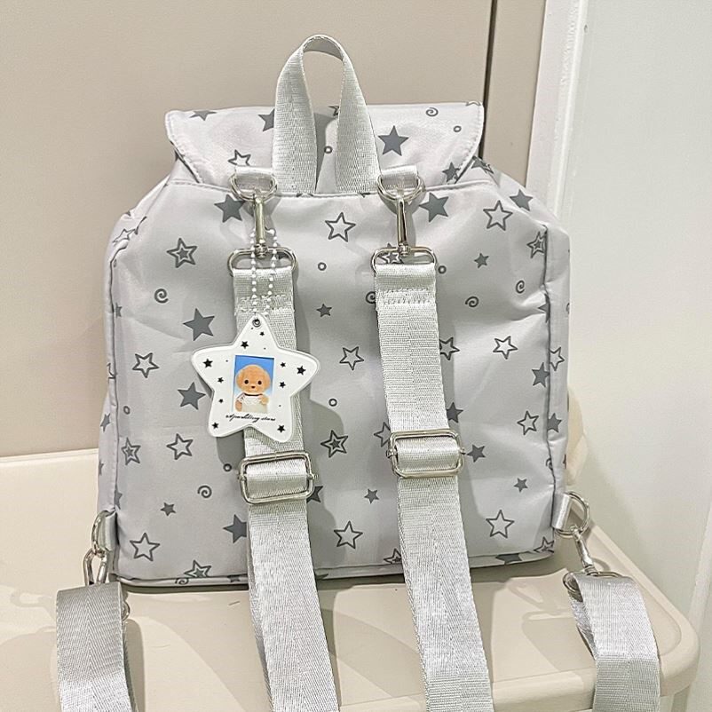 明星疼痛袋韩国风格灰色圆点多功能小背包女孩疼痛袋大食品量拉绳