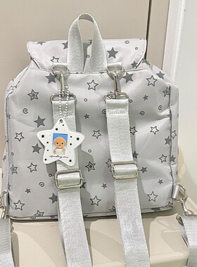 明星疼痛袋韩国风格灰色圆点多功能小背包女孩疼痛袋大食品量拉绳