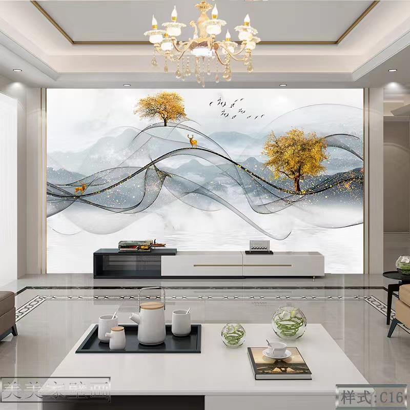 3D欧式竹木纤维集成墙板麋鹿电视背景墙碳晶板客厅现代简约护墙板