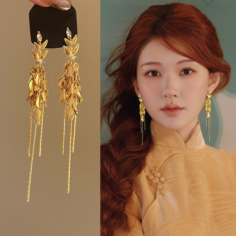 金色气质麦穗耳环女精致独特设计百搭漂亮耳钉新款高级感流苏耳饰 - yetpb旗舰店出品
