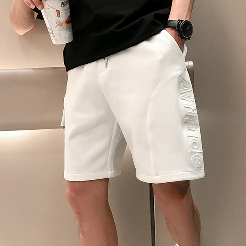 仓石一树潮牌立体印花白色运动短裤男夏季潮流外穿五分裤休闲裤子