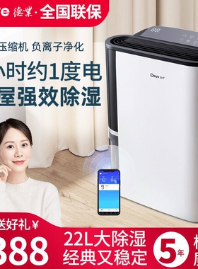 德业除湿机DYD-T22A3家用 静音卧下室除潮吸湿室干衣抽湿机房间地