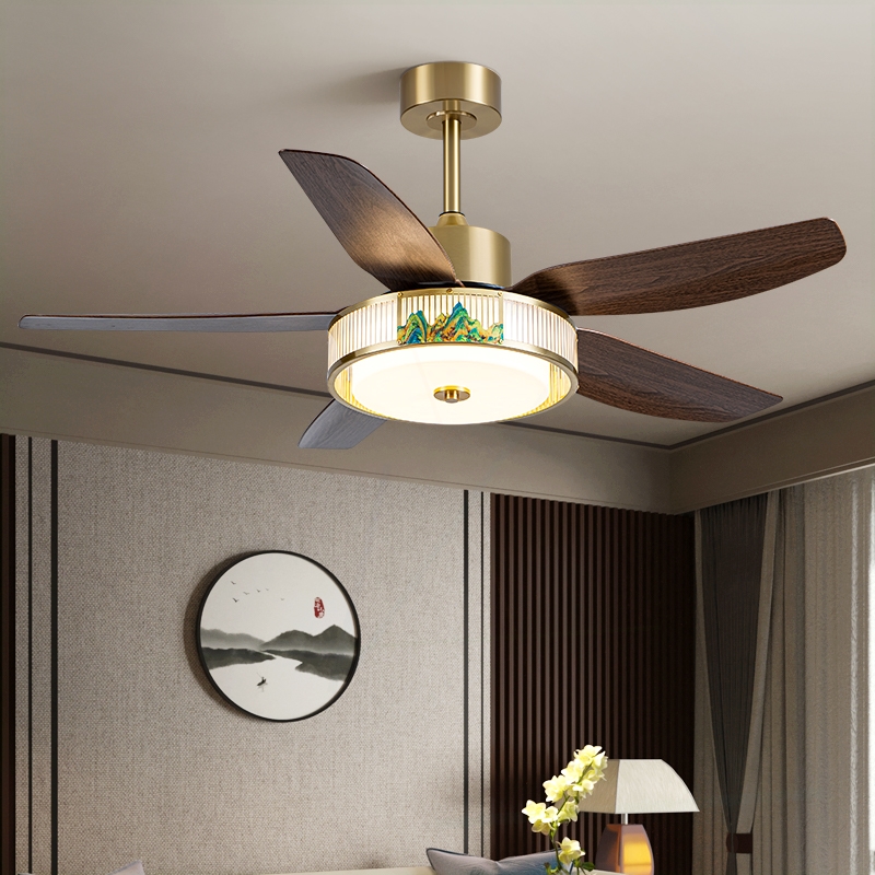 新中式铜色风扇灯客厅吊扇灯家用