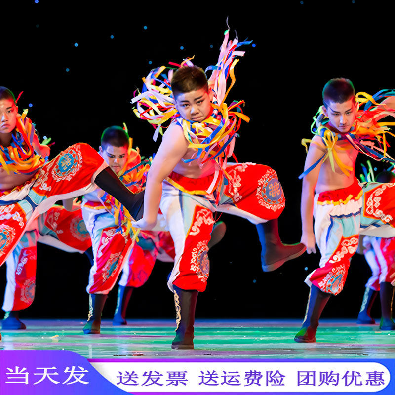 小小博客手蒙古演出服儿童六一少数民族舞蹈服新款男童摔跤表演服图片