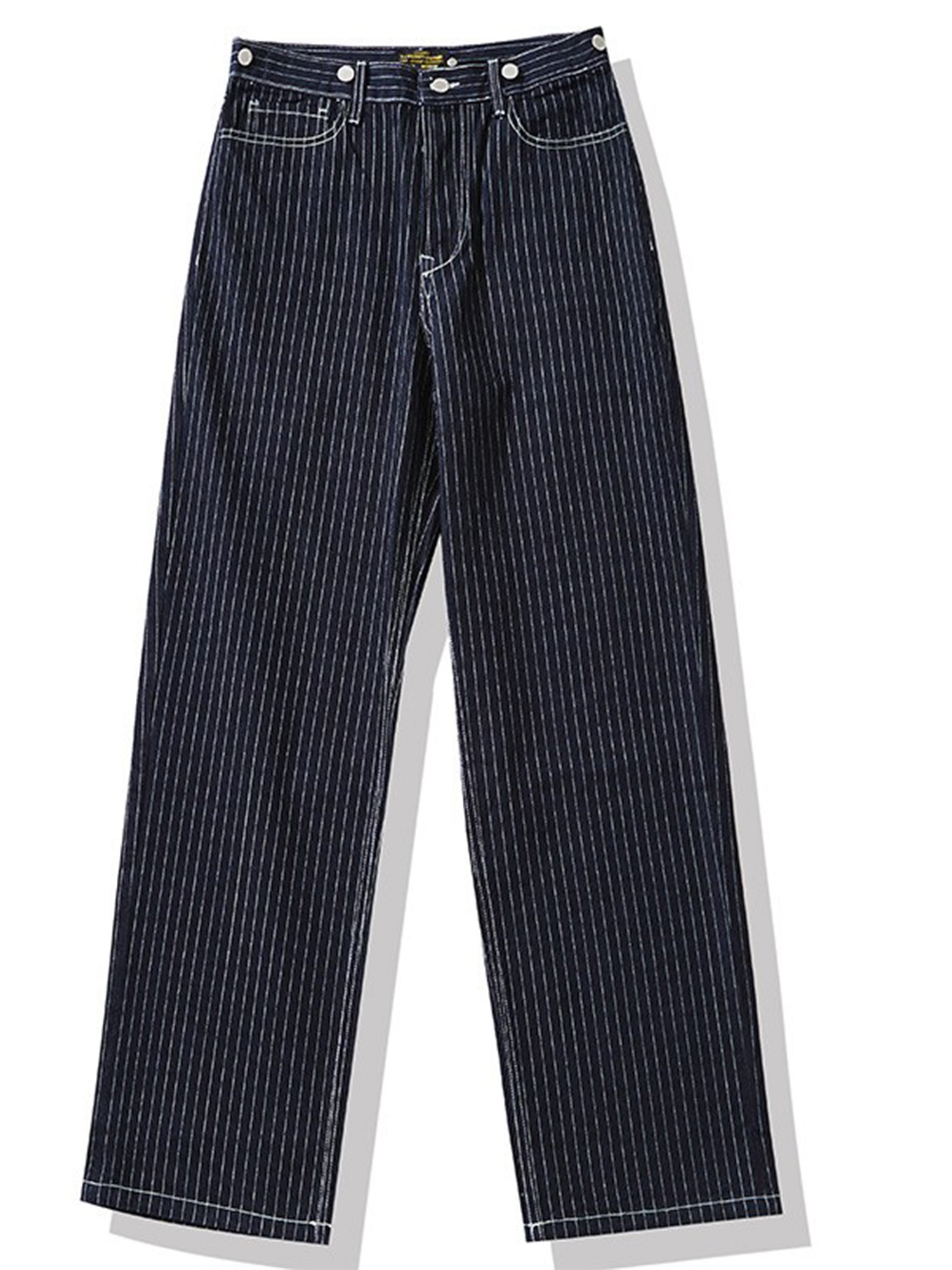 15oz赤耳丹宁阔腿原色牛仔裤 铁路条纹工装裤 阿美咔叽机车背带裤