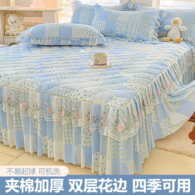 品牌新款加厚夹棉床裙亲肤舒适蕾丝花边公主风夹棉床盖防滑遮丑罩