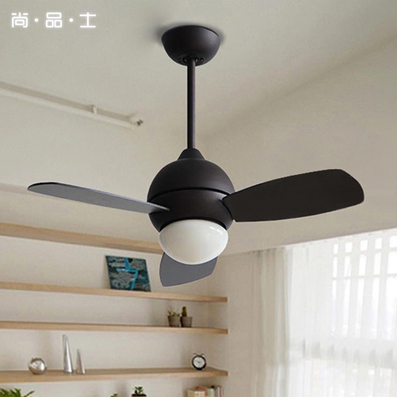 北欧吊扇灯现代简约餐厅灯实木遥B控led灯创意客厅吊灯黑色风扇灯
