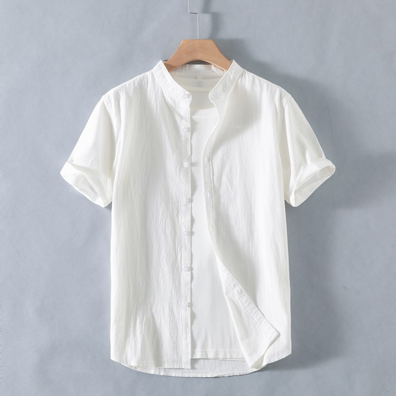 夏天衣服男简约大气亚麻衬衫短袖棉麻复古男装大码衬衣夏季2025