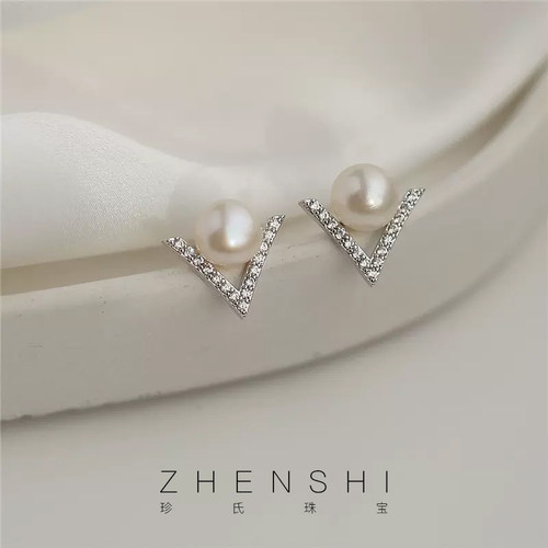 珍氏珠宝天然淡水珍珠耳钉女款 S925银法式小众气质精致耳环耳饰
