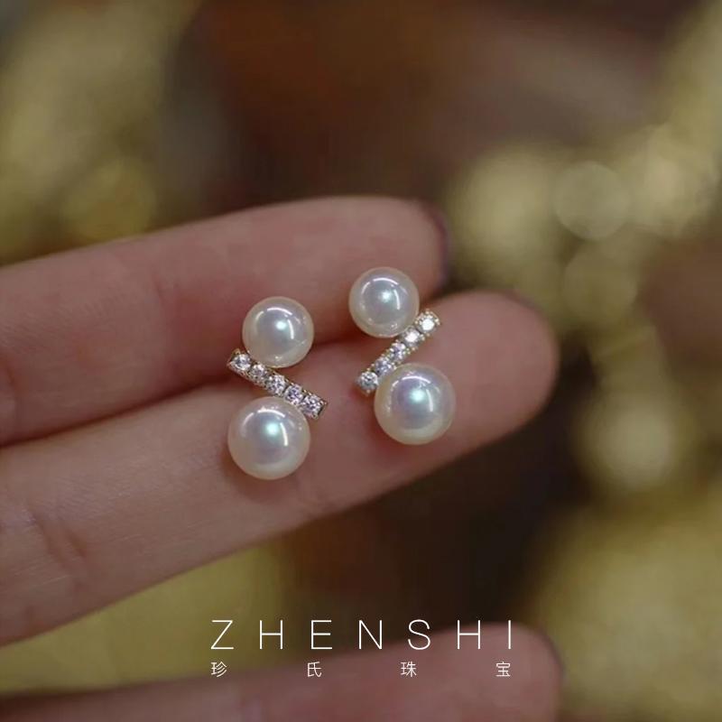 珍氏珠宝天然淡水珍珠耳钉女款 时尚法式轻奢气质高级感耳环耳饰