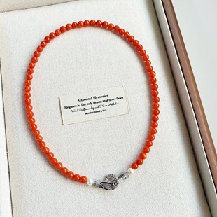 珍氏珠宝天然淡水珍珠项链女款 南红气质高级感素链颈链 复古新中式