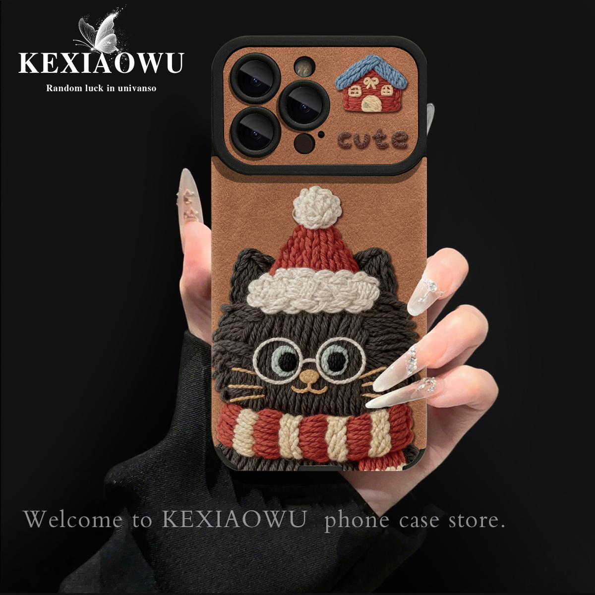 适用vivoy500围巾小猫手机壳