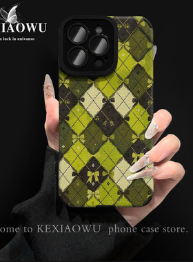 绿色菱格适用OPPOreno14清新a3/a5瞳眼小羊皮reno13/14防摔a72保护套k11x全包reno9镜头膜renofind8手机壳