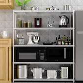 不锈钢厨房置物架落地多层收纳架家用省空间储物货架柜微波炉架子