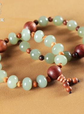 天然和田玉手链男女款转运珠手串珠子串珠散珠青白玉素圈手饰礼物