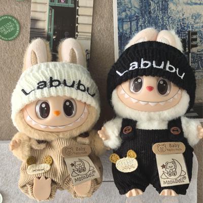 Labubu娃衣拉布布搪胶盲盒毛绒公仔挂件15cm娃衣服熊宝宝背带裤萌
