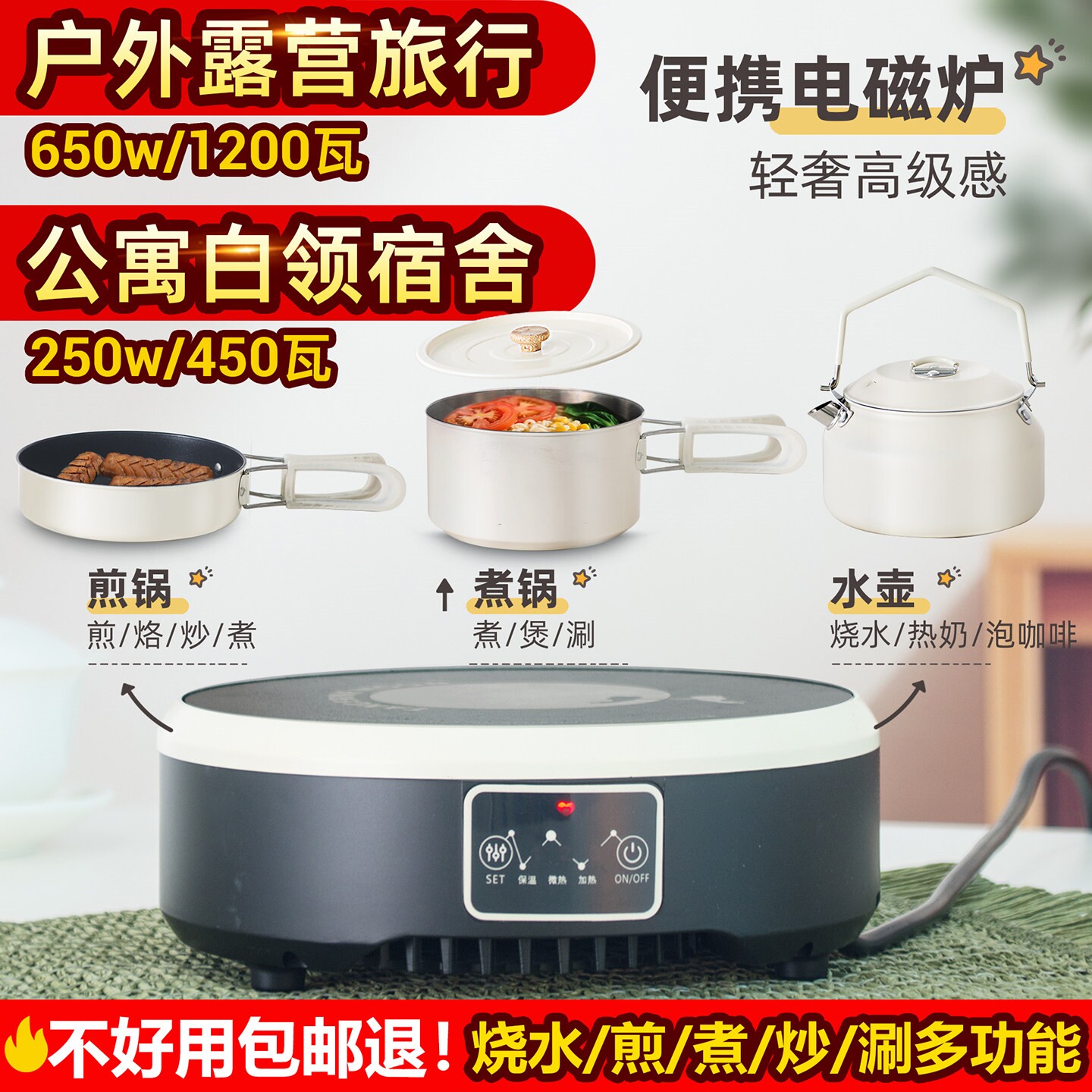 迷你超小型低功率电磁炉宿舍一人用锅具户外露营套装便携式旅行家
