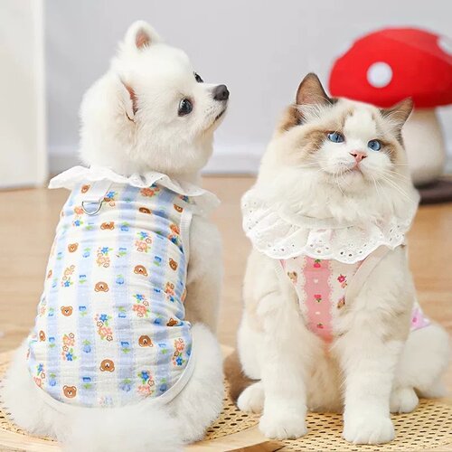 狗狗夏季薄款纱透气花边领小背心金毛拉布拉多边牧可爱衣服防掉毛
