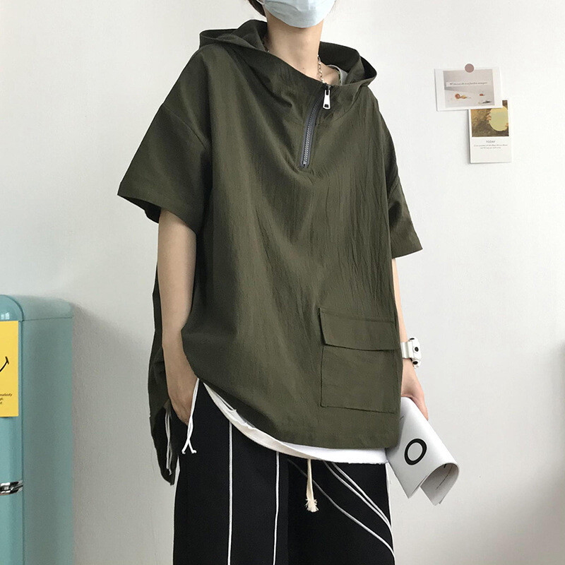 JHY/君鸿月连帽高街t恤短袖男夏季薄款潮牌衣服宽松港风体恤ins