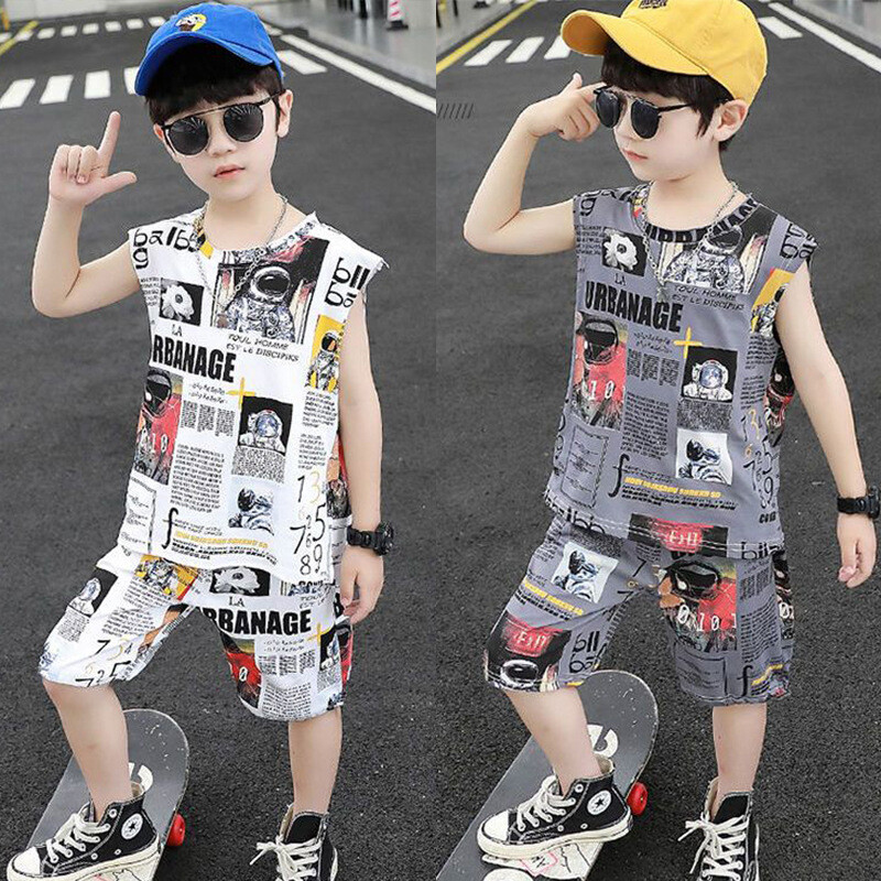 JHY/君鸿月男童夏装儿童短袖衣服夏天洋气痞帅小中童运动男孩