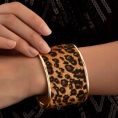 欧美时效甜酷辣妹风斑马豹纹手镯开口可调节合金夸张手饰手环配饰