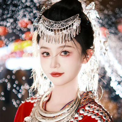 苗族贵州少数民族苗银发簪头饰女