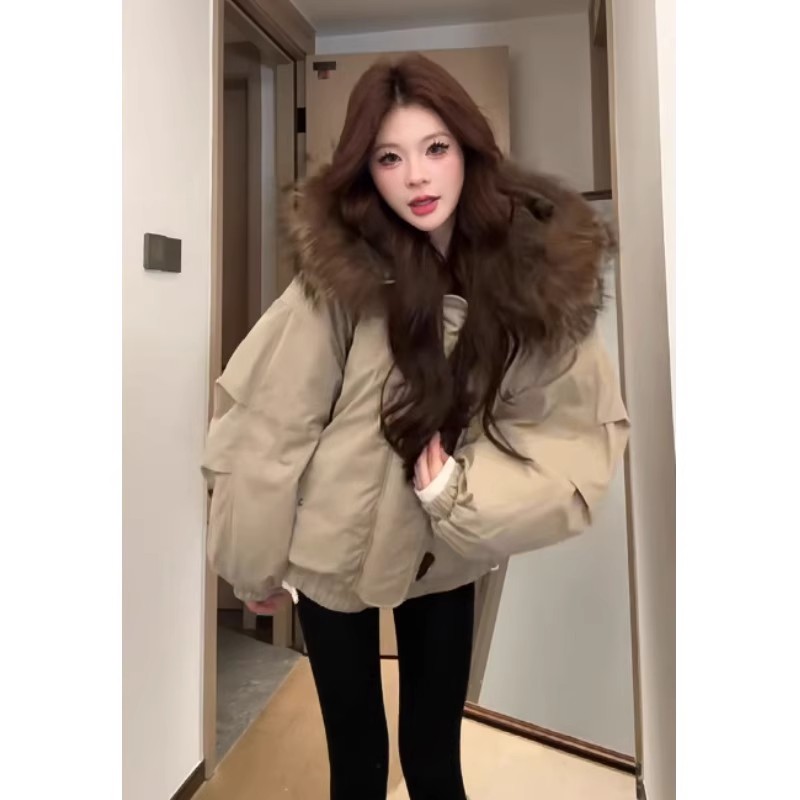 冬季女大毛领派克加厚棉服