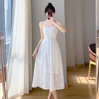 小清新白色吊带连衣裙套装