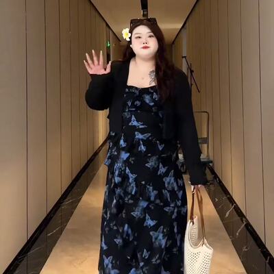 大码减龄套装防晒开衫蝴蝶吊带裙