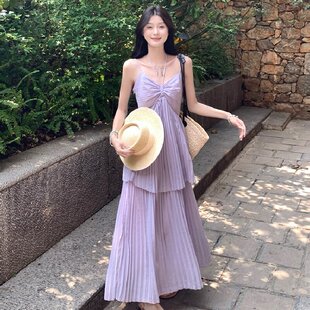 法式甜辣性感挂脖吊带连衣裙仙女神范夏气质高级感海边度假风长裙